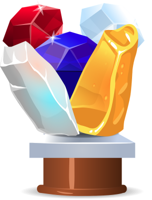 clipart of red blue yellow and diamond gems on a pedestal