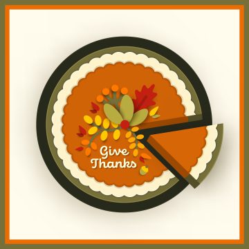 pumpkin pie clipart with give thanks quote written in white icing